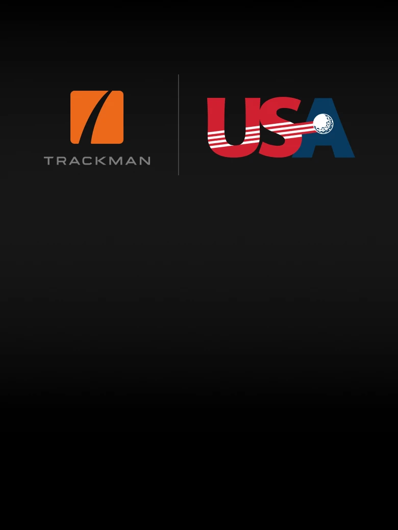 Logos of TrackMan and USA Golf on a black background. TrackMan has an orange icon; USA has red, white, and blue letters with a golf ball.